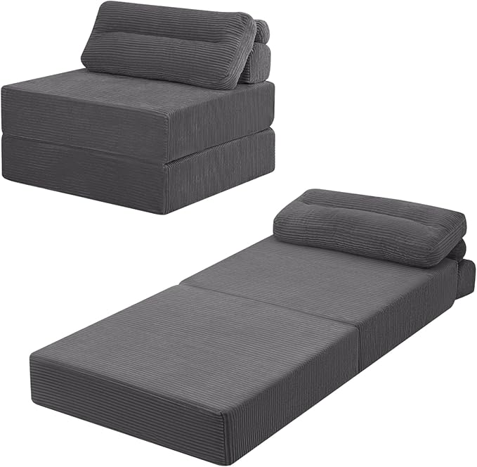 MeMoreCool Instant guest-ready comfort - Convertible sofa chair for small spaces & dorms, folds into a floor futon with pillow,removable machine-washable cover, no assembly,space-saving for overnights