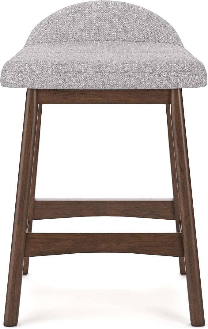 Signature Design by Ashley Lyncott Contemporary 28.5" Counter Height Upholstered Bar Stool with Foam Cushion, 2 Count, Light Gray & Brown