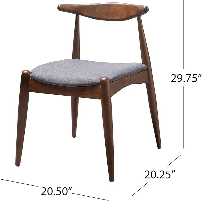 Christopher Knight Home Francie Fabric with Walnut Finish Dining Chairs, 2-Pcs Set, Light Grey / Walnut