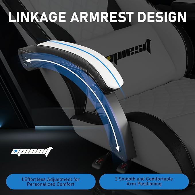Gaming Chair,Ergonomic Computer Chairs for Adults with Footrest, PU Leather Office Chair with Adjustable Lumbar Support & Pocket Spring Cushion - Heavy Duty 400lb Capacity Gamer Chair (White)