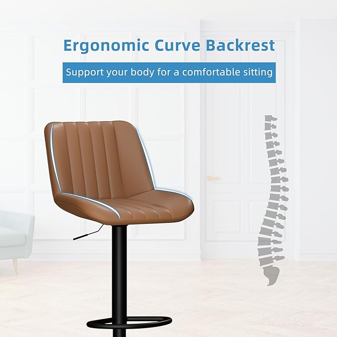 Shintenchi Swivel Bar Stools Set of 4, Adjustable Faux Leather Upholstered Swivel Counter Stools, Armless Bar Height Island Chairs with Back and Footrest, Brown
