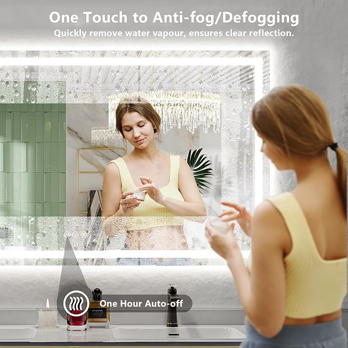 68x38 Inch LED Bathroom Mirror with Lights Front and Backlit Lighted Vanity Mirror for Bathroom Wall with 3 Colors Dimmable Anti-Fog Memory Shatter-Proof IP54 Waterproof Horizontal/Vertical