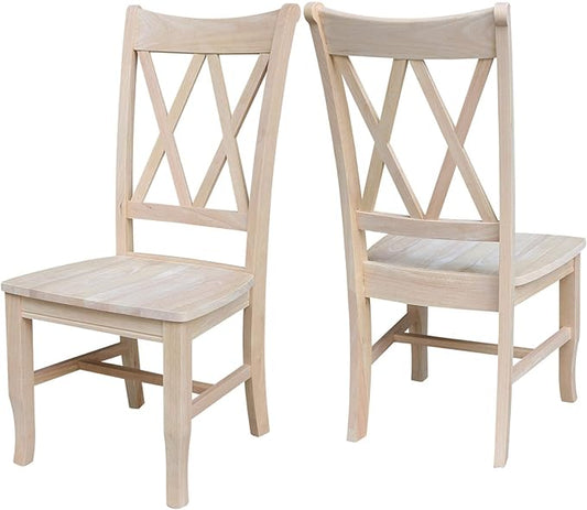 IC International Concepts, Set of 2 Double X-Back Dining Chairs, Armless, Real Wood, Kitchen/Dining/Accent, 19.9"W x 22"D x 41.3"H, 225 Lbs Wt. Capacity, DIY, Paint/Stain In Any Color, Unfinished