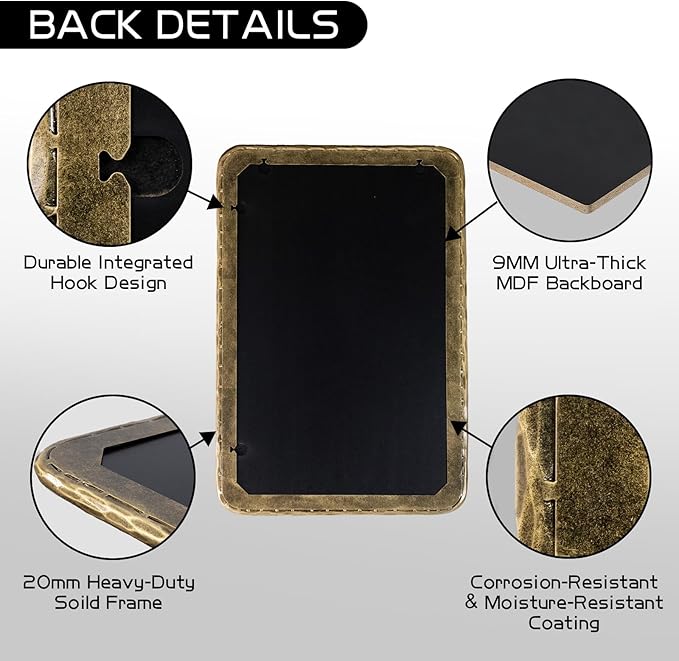 BEGINS Hand-Forged Steel Wall Mirror, 24x36 Inch Vintage Solid Steel Frame, Antique Rounded Rectangle Bathroom Mirror with Hidden Mounting Hooks, Horizontal or Vertical Hanging