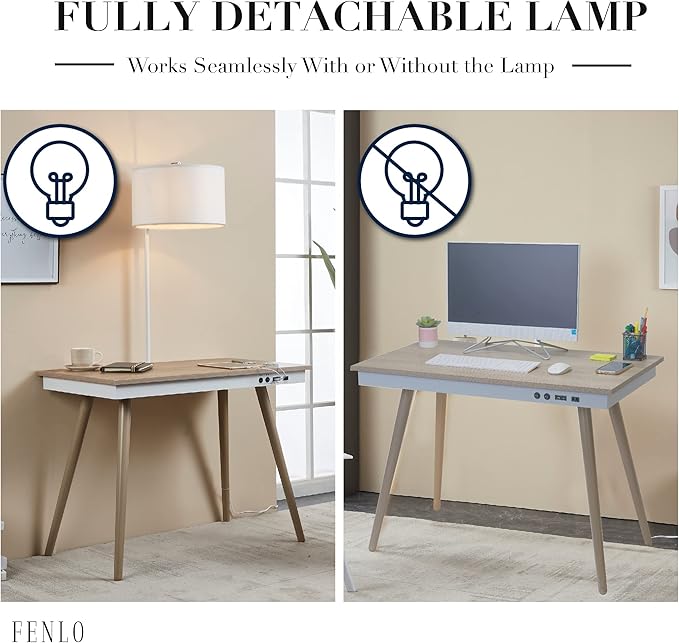 FENLO Future 39" Mid Century Desk for Home Office, Office Table with USB Charging Station, Mid Century Modern Desk with Wireless Charging, USB, and USB-C Ports