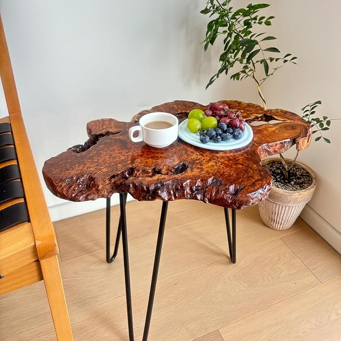 Live Edge Coffee Table, Natural Wood Coffee Table for Living Room, Natural Fir Unique Desktop with Metal Hairpin Legs (Medium)