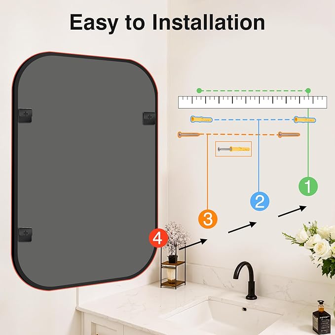 Bathroom Mirrors for Over Sink, 24x36 Black Vanity Mirror for Bathroom Sink, HD Shatterproof Squircle Wall Mirror for Bathroom Washroom Lavatory Restroom Metal Frame