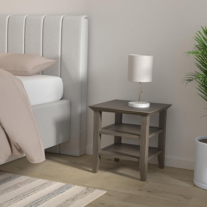 SIMPLIHOME Acadian SOLID WOOD 19 inch Wide Square Transitional End Table in Farmhouse Grey for the Living Room and Bedroom
