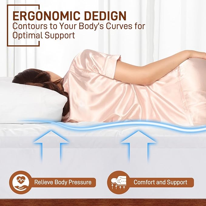 4 Inch Pillow Top Memory Foam Mattress Topper King, Dual Layer 2 Inch Gel Memory Foam Plus 2 Inch Pillow Top Cover, White