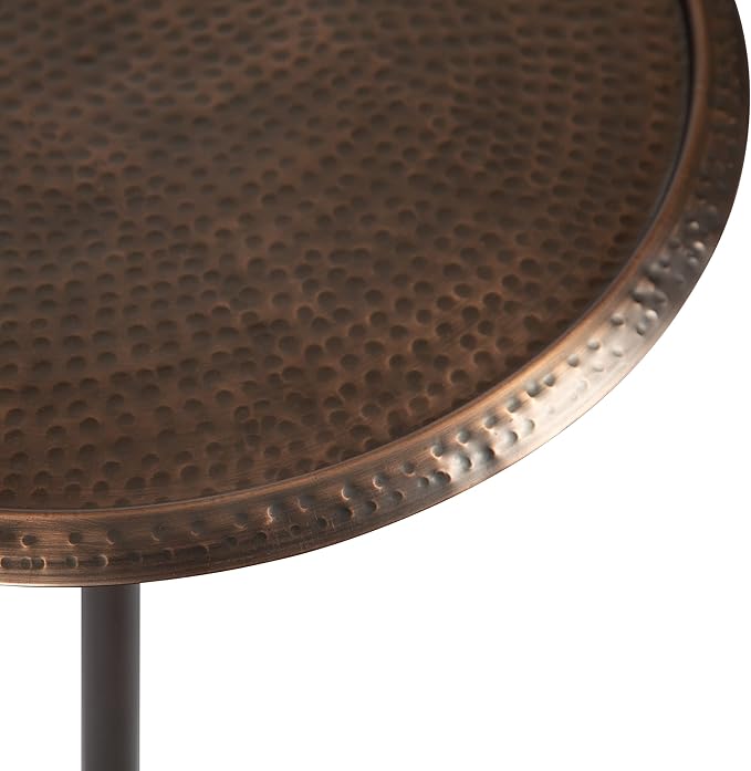 Kate and Laurel Sanzo Modern Pedestal Side Table; 15 x 15 x 24; Bronze; Decorative End Table with Hammered Tabletop for Use as a Bedroom Nightstand or Living Room Accent