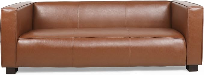 Merax Mid Century Modern 3 Seater Sofa with Birch Wood Legs, 80" Wide Smooth Upholstered Couch for Living Room, Apartment, Light Brown