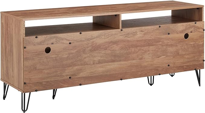 Manhattan Comfort Dumbo Mid Century Modern TV Stand for Televisions up to 60 Inches, Home Entertainment Center with Storage, 6 Shelves, 2 Drawers, No Tool Assembly, 63" Wide, Golden Brown