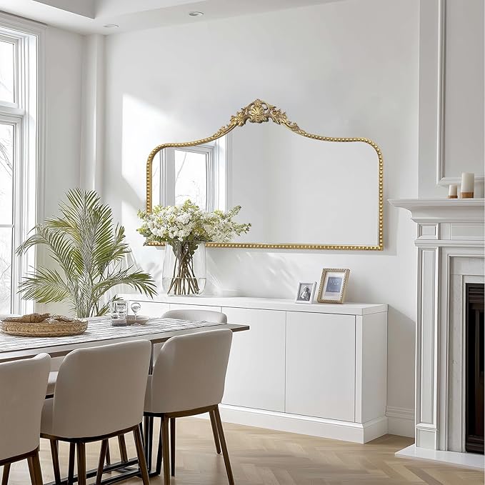 G-LEAF Vintage Baroque Mirror 48"X30", Victorian Antique Mirror with Gold Ornate Metal Frame for Fireplace Entryway Living Room Hallway Bathroom