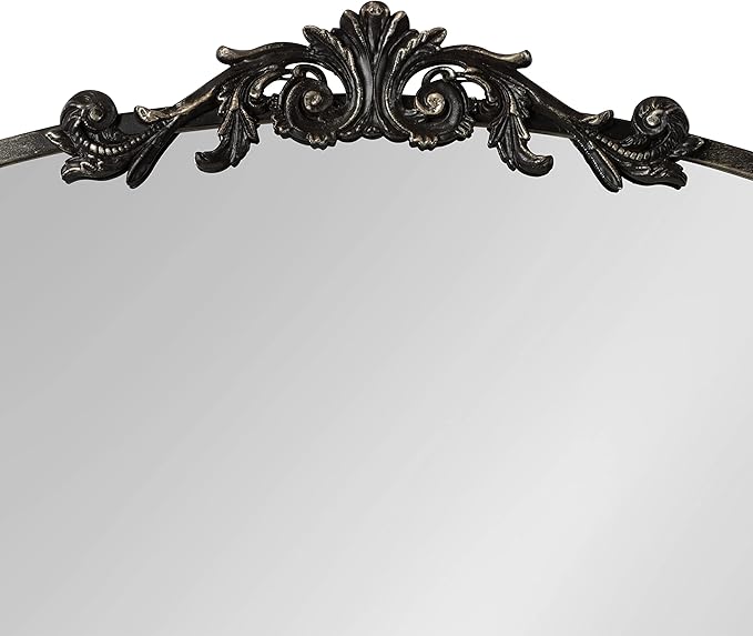 Kate and Laurel Arendahl Ornate Traditional Arched Mirror; 36 x 29; Black; Decorative Baroque Style Arched Wall Mirror with Wide Frame and Ornamental Crown