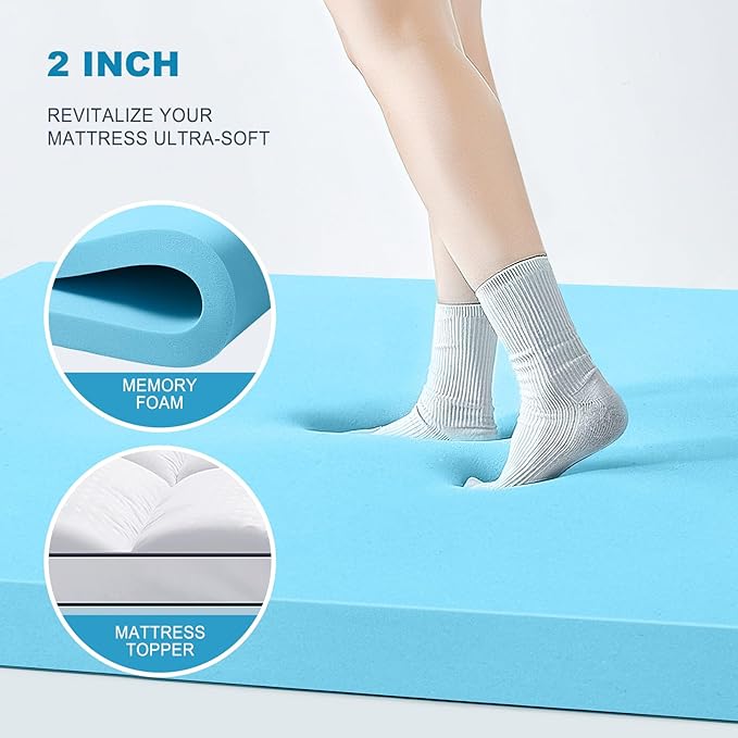 MASVIS California King Size Dual Layer 4 Inch Memory Foam Mattress Topper, 2 Inch Gel Memory Foam and 2 Inch Cooling Pillow Top Mattress Pad Cover for Back Pain, Medium Support