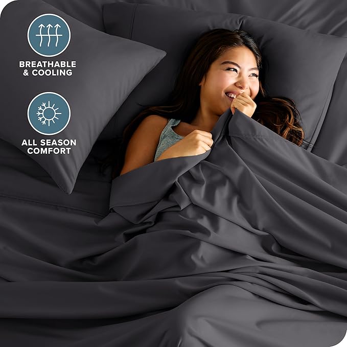 Bare Home Twin Sheet Set - 1800 Ultra-Soft Microfiber Twin Bed Sheets - Double Brushed - Deep Pockets - Easy Fit - Extra Soft - 3 Piece Set - Bedding Sheets & Pillowcases (Twin, Forged Iron Grey)