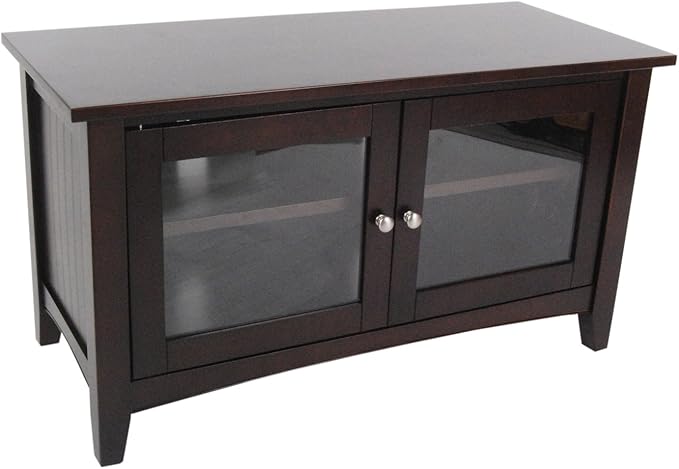 Shaker Cottage TV Stand, Espresso - Modern Style Hardwood and Composite Wood Media Console with Glass Cabinet, Adjustable Shelf, and Cord Management, Easy Assembly, 36"W x 16"D x 20"H