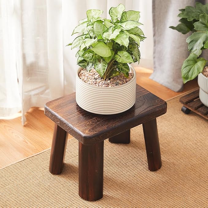 Wooden Step Stool for Adults and Kids,Foot Stool,Kitchen Small Wood Bench,Wood Plant Stand (14.2"x10.2"x10.6")