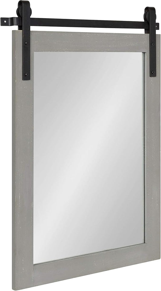 Kate and Laurel Cates Farmhouse Wood Framed Wall Mirror, 18 x 26, Gray, Barn Door-Inspired Rustic Mirrors for Wall