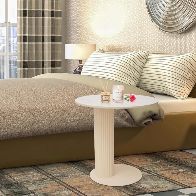 Side Table with Marble Top Metal Roman Colum End Table Modern Sofa Side End Table Coffee Round Side Desk for Couch Living Room Bedroom White