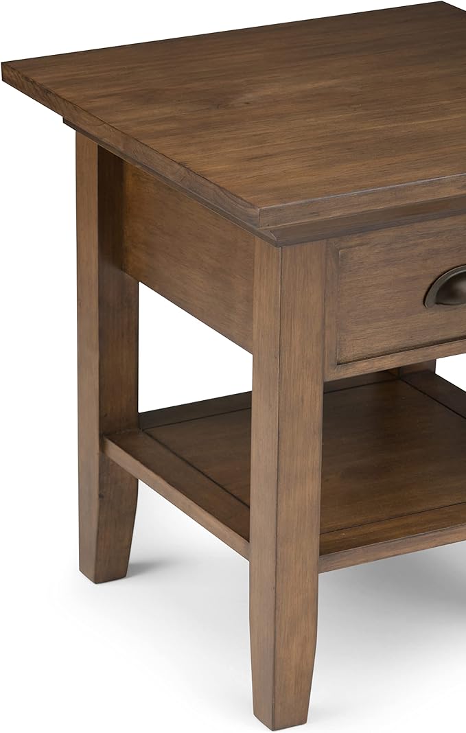 SIMPLIHOME Redmond SOLID WOOD 19 inch Wide Square Transitional End Side Table in Rustic Natural Aged Brown for the Living Room and Bedroom