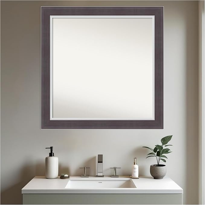 Amanti Art Brown Bathroom Mirror for Over Sink, 32x32 Ellie Brown Silver Square Vanity Mirror, Large Modern Contemporary Frame, Hangs Horizonally and Vertically, Bathroom Wall Decor, Non-Beveled Edge