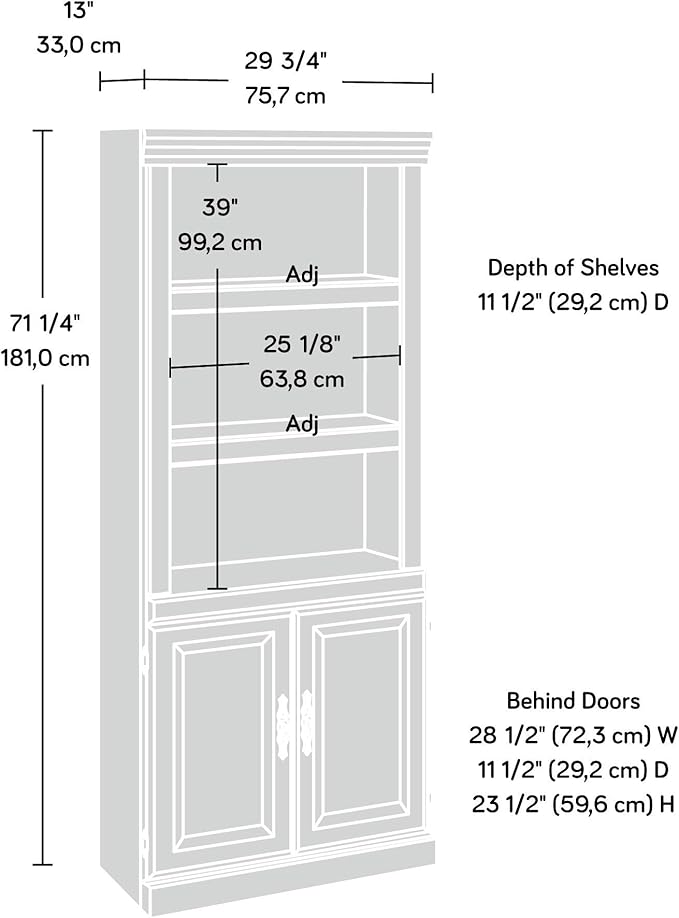 Sauder Heritage Hill Library with Doors/Book Shelf, L:29.80" x W:12.99" x H:71.26", Classic Cherry