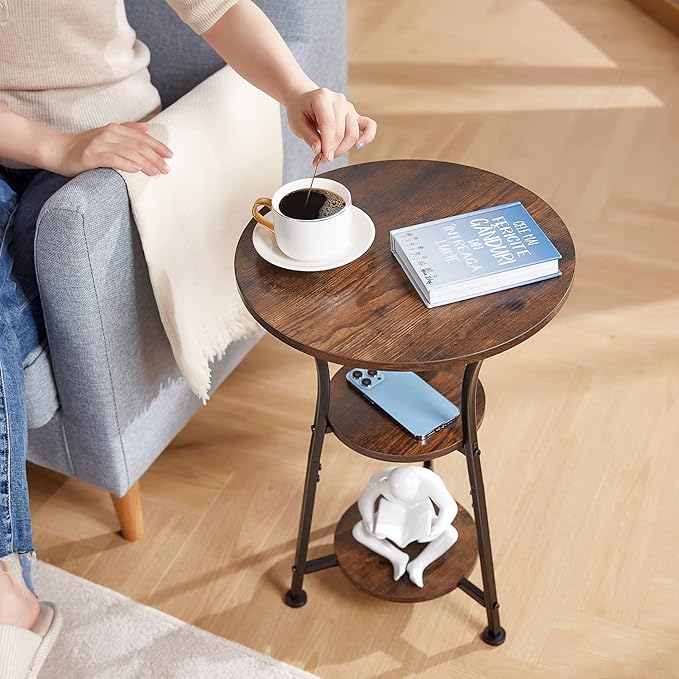 Dulcii Small Round End Table for Narrow and Small Space, 3-Tier Round Accent Couch Beside Table, Modern Side Table Corner Sofa Table Nightstand for Living Room Bedroom