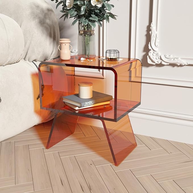 Acrylic Nightstand Side Table Modern nightstand Clear Home Decor Display End Table for Living Room, 12D x 15W x 20H inch
