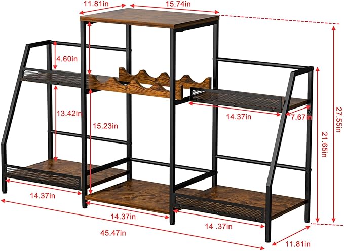 Liquor Cabinet with Fences, Wine Rack Freestanding Floor, 4 Tier Trapezoidal Bar Stand, Expanded Capacity Bar Cabinet for Liquor & Wine Storage