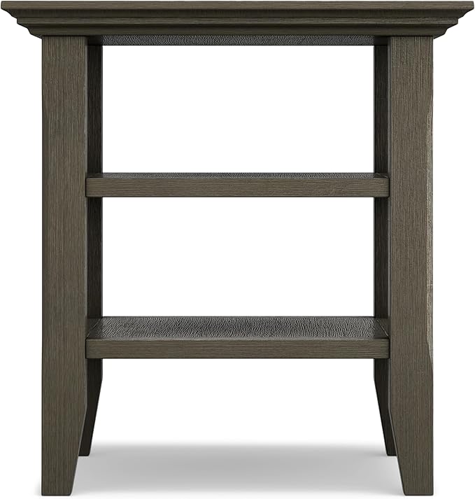 SIMPLIHOME Acadian SOLID WOOD 19 inch Wide Square Transitional End Table in Farmhouse Grey for the Living Room and Bedroom