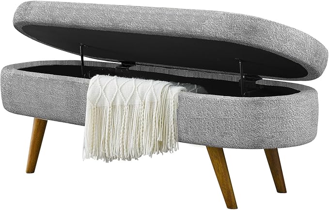 NicBex Ottoman Bench with Storage for Bedroom, 43.5" Upholstered End of Bed Bench with Rubber Wood Legs, Linen Storage Bench for Living Room or Entryway,