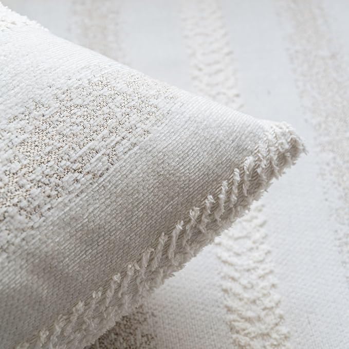 Pack of 1 Decorative Throw Pillow Covers 12x20 Inch, Pillow Cases for Living Room Couch Bedroom Farmhouse Home Decor, Soft Stripe Chenille Cushion Covers for Sofa Beige,12''x20''