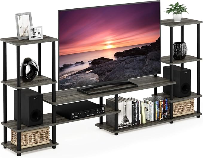 FURINNO Turn-N-Tube Grand Entertainment Center, French Oak Grey/Black