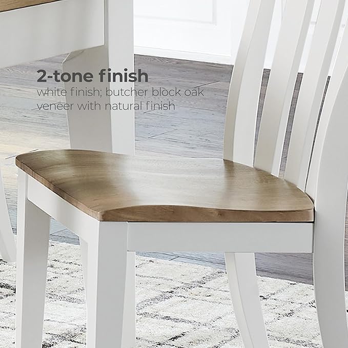 Signature Design by Ashley Ashbryn Farmhouse Armless Dining Chair with Bent Slat Back, Set of 2, White & Light Brown