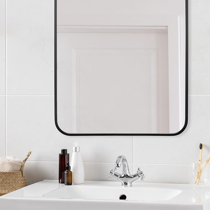 Navaris Arched Wall Mirror - Black Arch Framed Mirror - 17.7"x31.5" Wall-Mounted Mirror with Black Aluminum Alloy Frame for Living Room Bathroom Hall