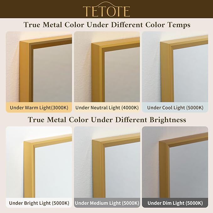 TETOTE Gold Bathroom Mirror 16" x 20" Brushed Gold Brass Rectangle Beveled Framed Bathroom Vanity Mirror for Over Sink, Tempered Glass, Shatterproof, Modern Farmhouse Bedroom, Entryway, Living Room