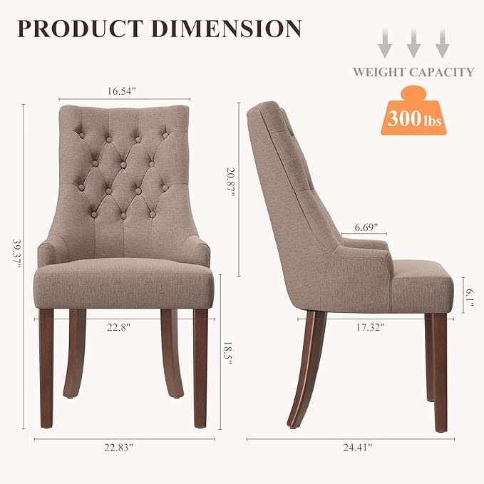 COLAMY Wingback Upholstered Side Dining Room Chairs Set of 2, Fabric Dining Chairs with Tufted Button, Living Room Chairs for Home Kitchen, Taupe
