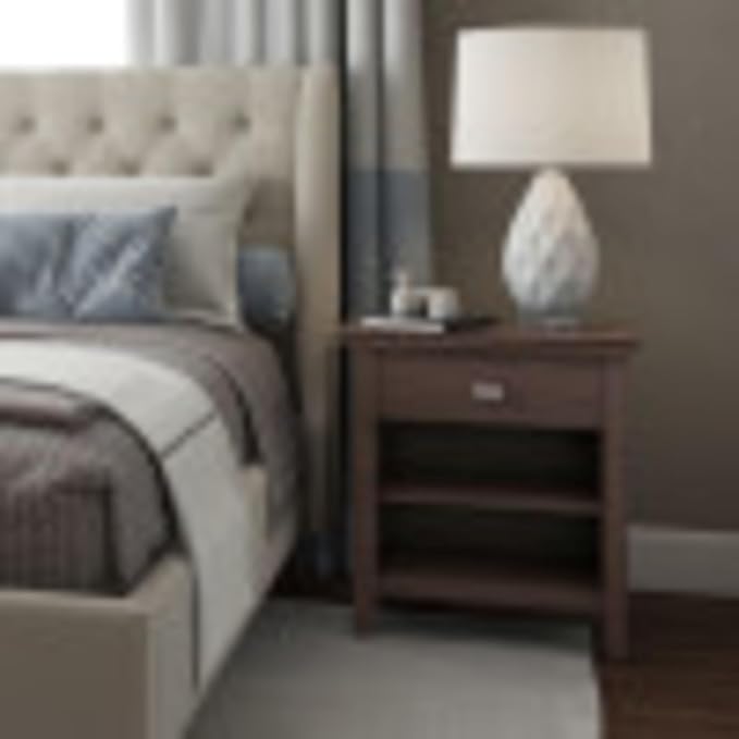 SIMPLIHOME Artisan SOLID WOOD 24 inch Wide Transitional Bedside Nightstand Table in Warm Walnut Brown for the Living Room and Bedroom