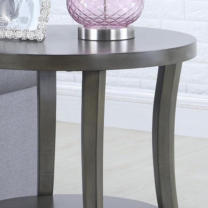 Roundhill Furniture Contemporary Perth Oval Shelf Coffee Table Set, Grey