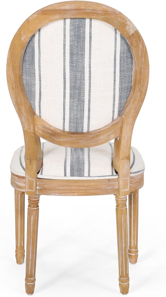 Christopher Knight Home Phinnaeus Dining Chair Set, Set of 2, Rubberwood, Dark Blue Line + Natural