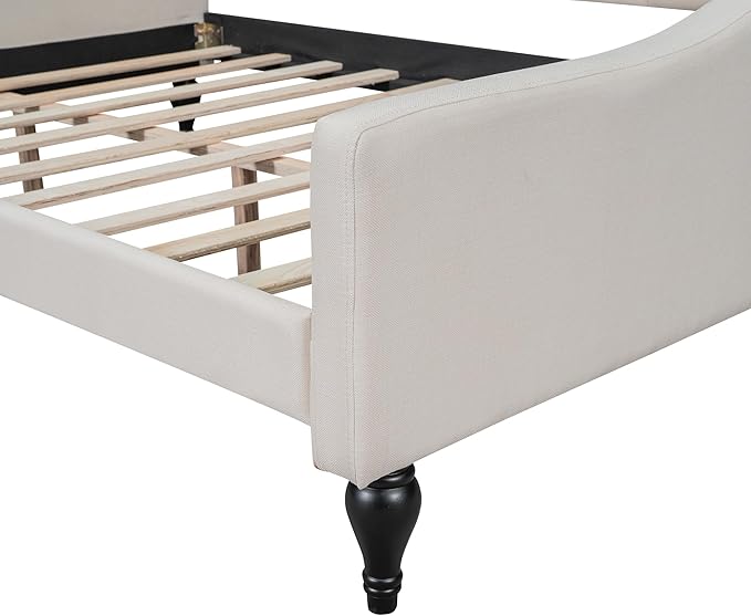 Full Size Upholstered Tufted Daybed,Linen Sofa Bed,Easy Assemble & No Box Spring Needed,Perfect for Small Space,Bedroom,Livingroom,Guest Room, Beige