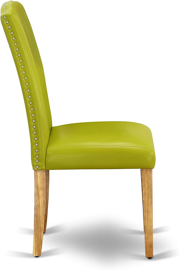 East West Furniture OXEN3-OAK-51 3 Piece Dinette Set for Small Spaces Contains a Square Dining Room Table and 2 Autumn Green Faux Leather Parsons Dining Chairs, 36x36 Inch, Oak