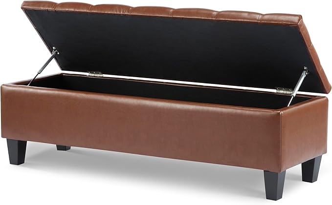 Christopher Knight Home Ottilie Faux Leather Storage Ottoman Bench, Wooden Rectangular Ottoman with Storage, Bedroom End of Bed Foot Stool, Entryway Ottoman Footrest, Living Room Extra Seat, Brown