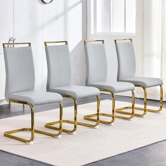 Modern Dining Chairs Set of 4,High Back Kitchen Chairs,Faux Leather Side Chair with Gold Plated Metal Legs,Easy to Clean Upholstered Dining Chairs,Ideal for Living Room(Gold Leg)