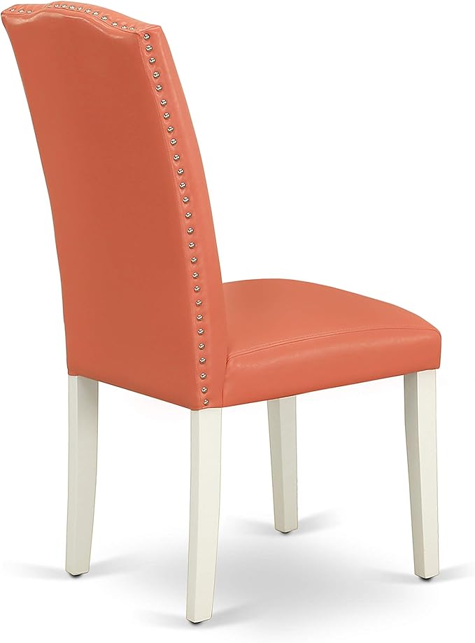East West Furniture LGEN5-LWH-78 5 Piece Dinette Set Includes a Rectangle Dining Room Table with Butterfly Leaf and 4 Pink Flamingo Faux Leather Parsons Chairs, 42x84 Inch, Linen White