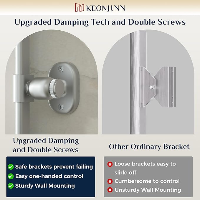Keonjinn 24 x 36 in Silver Pivot Mirror, Satin Nickel Beveled Tilt Mirror Bathroom Rectangle, Adjustable Tilted Mirrors Bathroom for Over Sink, Framed Vanity Mirrors for Wall (Horizontal/Vertical)
