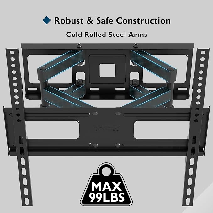 BONTEC Full Motion TV Wall Mount for 23-70 Inch TVs, Articulating Dual Arm Bracket with Tilt Swivel, Fits LED OLED LCD Flat Curved Screens, Max VESA 400x400 mm, Holds 99 lbs, Wall Panel Length 16.1in
