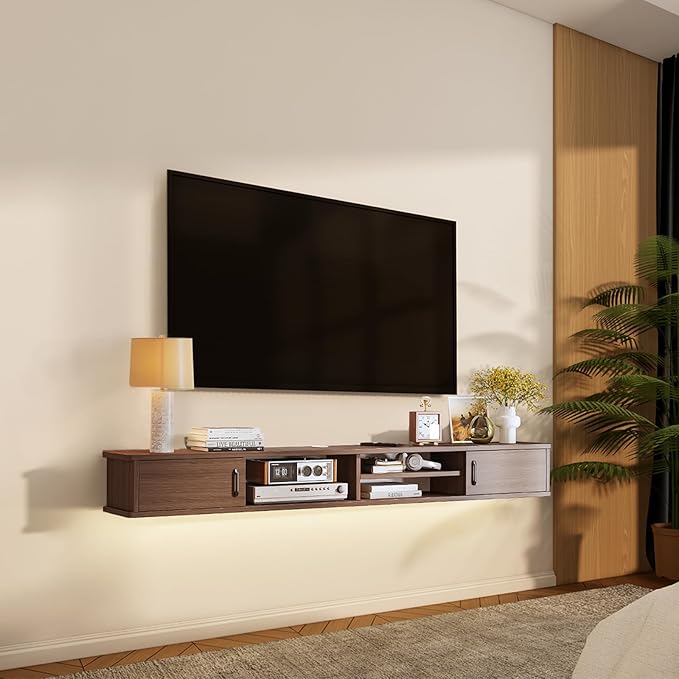 Floating TV Stand,59'' Wall Mounted TV Console,Floating TV Shelf,Wall TV Cabinet,Floating Entertainment Shelf,Walnut