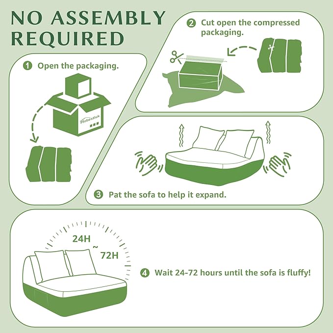 Hobestluk Small Sofa Small Couches for Living Room, Comfy Memory Foam Couch, Mini Sofa with Side Pocket for Living Room, Bedroom (Grey+Green)